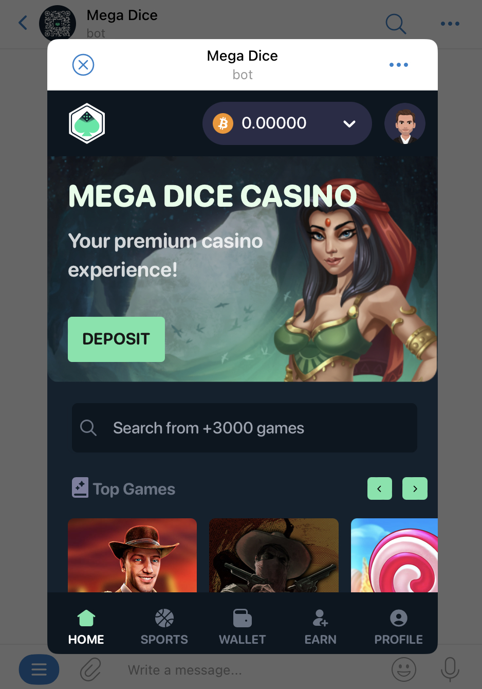 Mega Dice Telegram casino