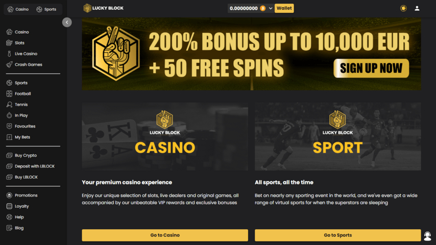 Lucky Block Casino Homepage