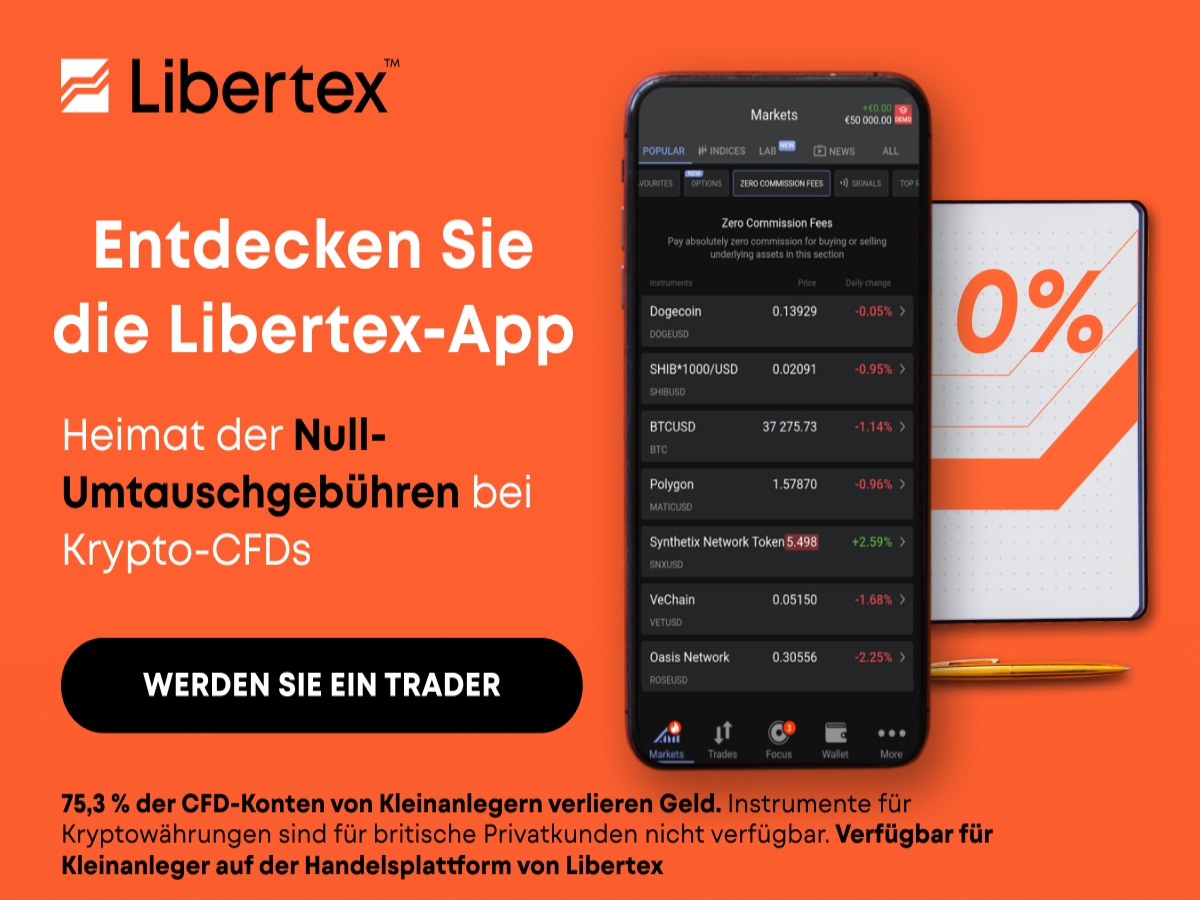 Libertex bietet über 70 Krypto-CFDs zu 0% Provision und ohne Swap- oder Börsengebühren