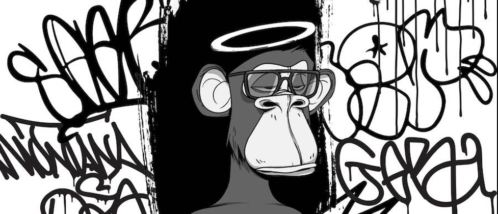 BAYC’s Monkeys werden in den Rahmen von IONNYK in Schwarz und Weiß lebendig