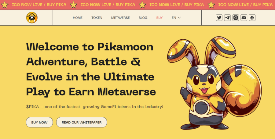 Pikamoon uses $PIKA, a GameFi token based on the Ethereum chain