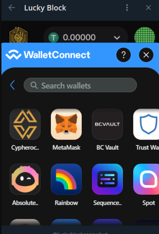 lucky block wallet connect view on mobile phone