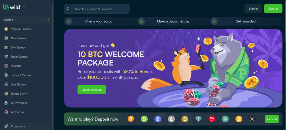 Wild.io crypto gambling site welcome package