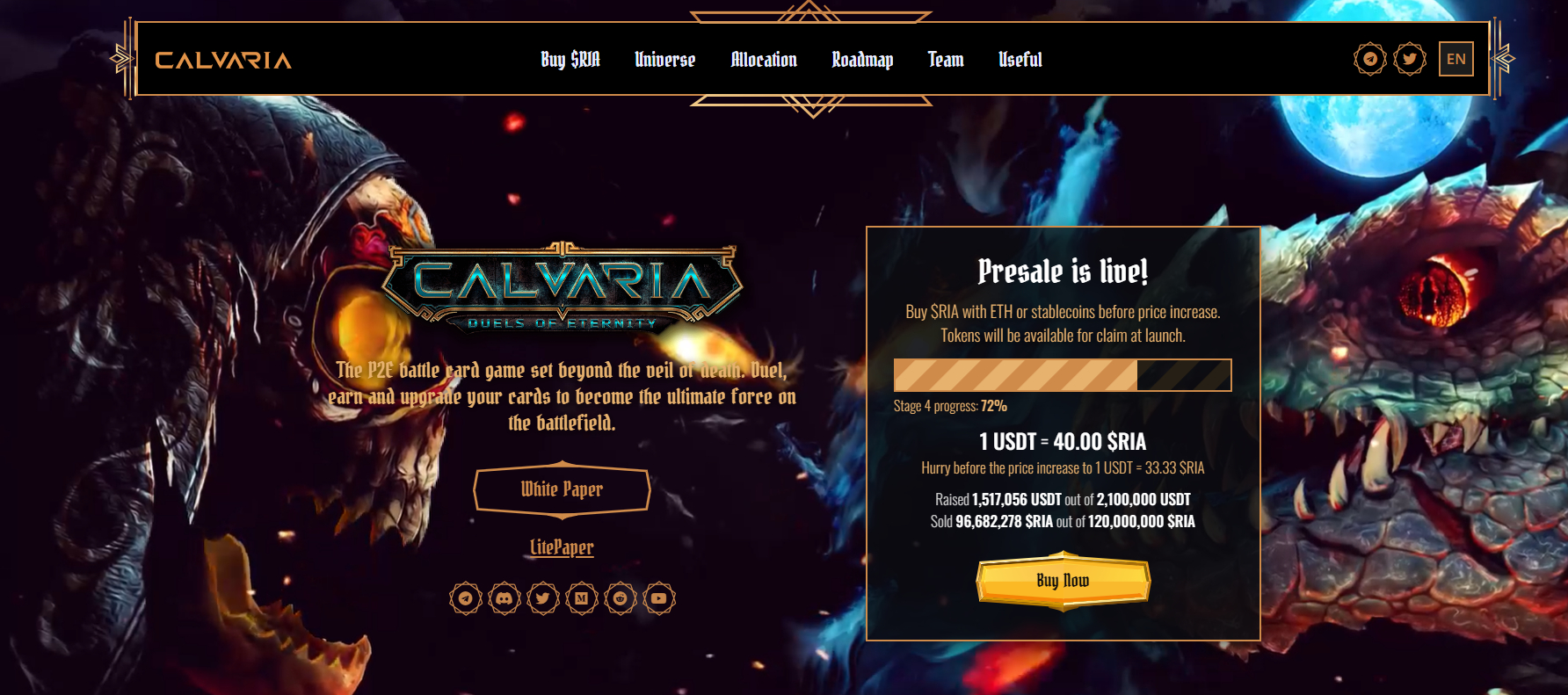 Calvaria (RIA) - Nuovo gioco P2E con una ricompensa per gli investitori in prevendita