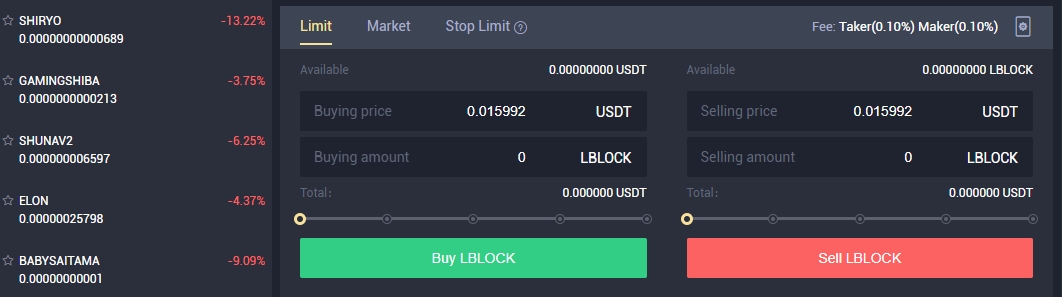 LBLOCK token on exchange