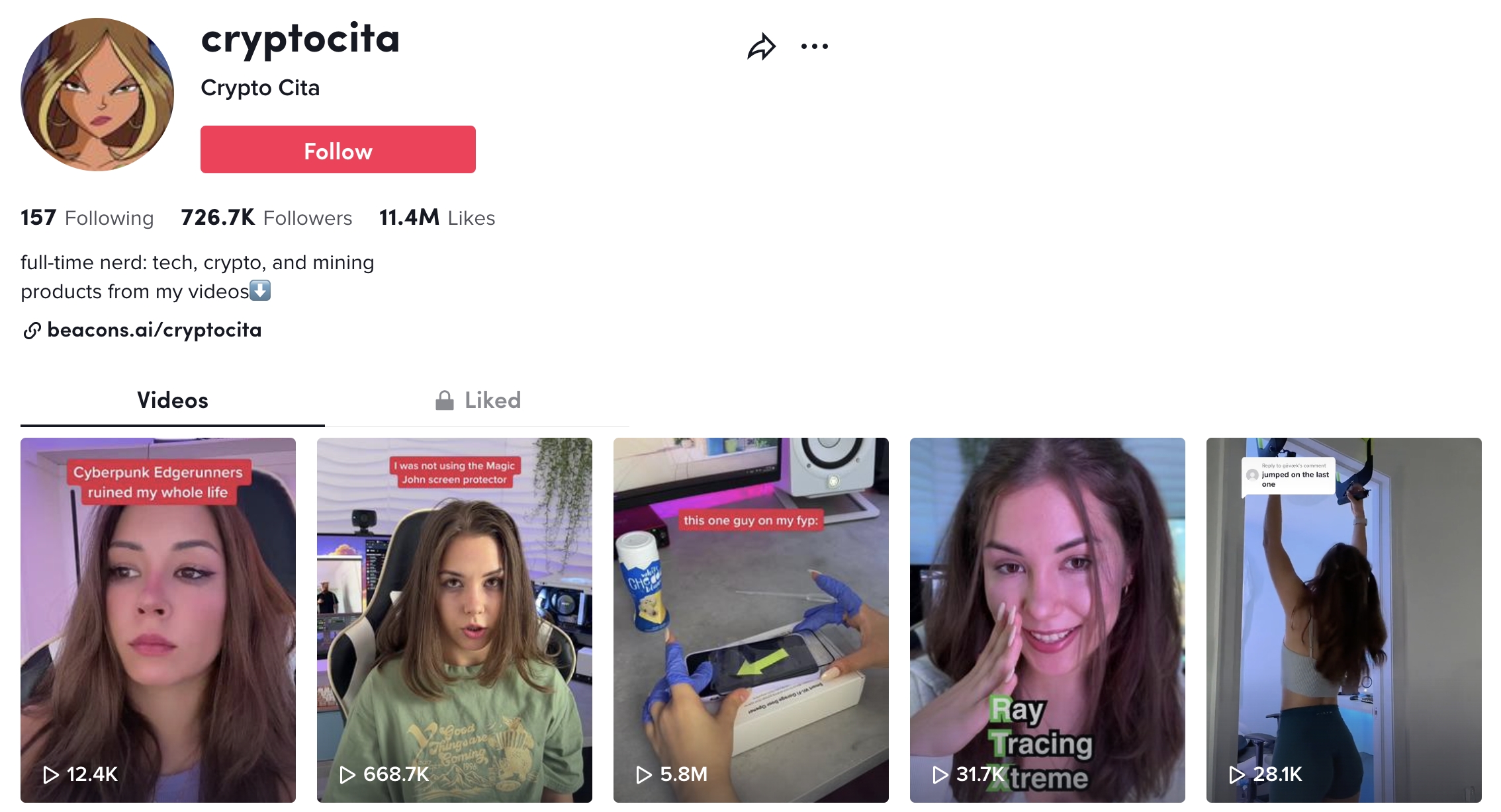 Cryptocita tik tok profile