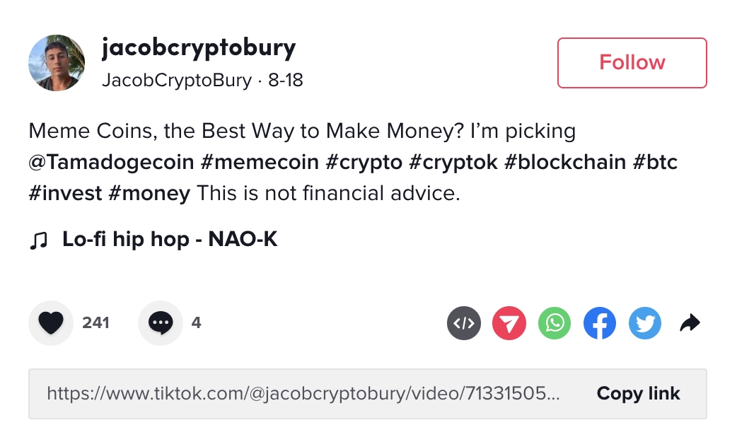 jacobcryptobury tik tok profile