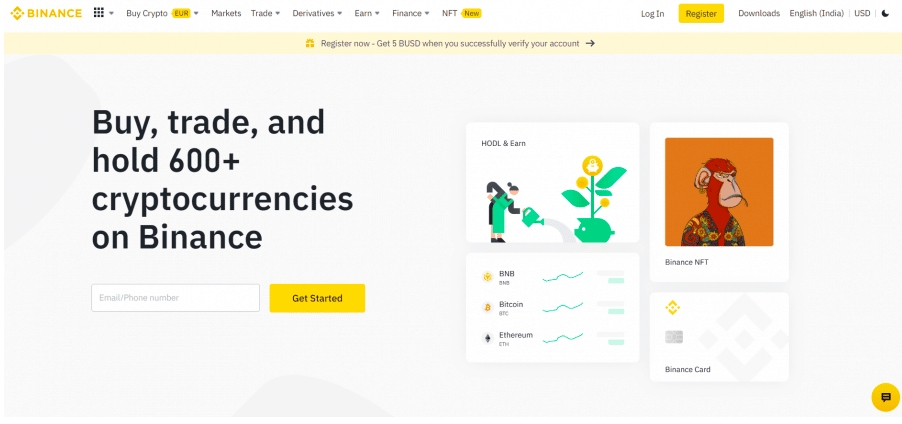 Binance exchange homepage