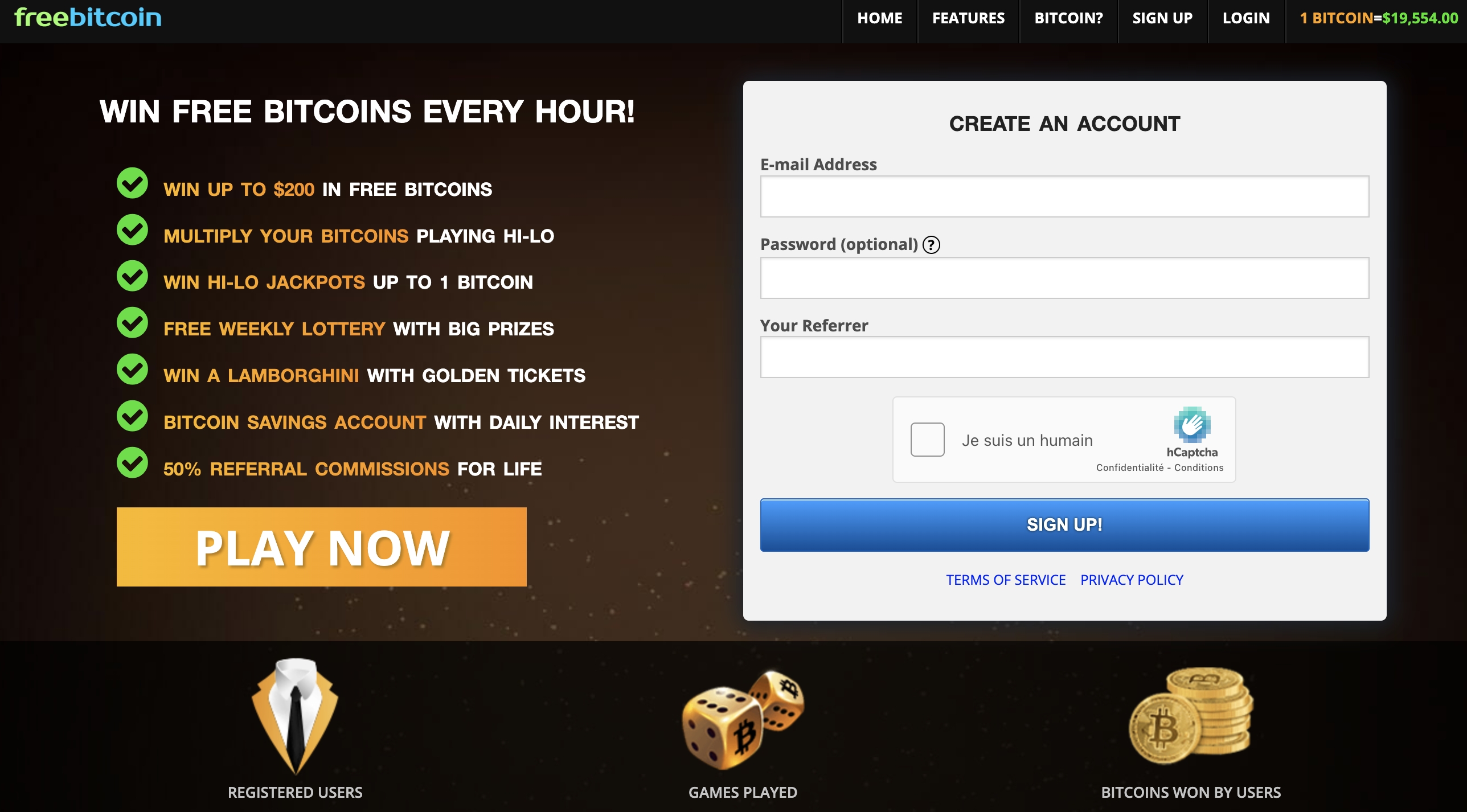 FreeBitcoin sign up page