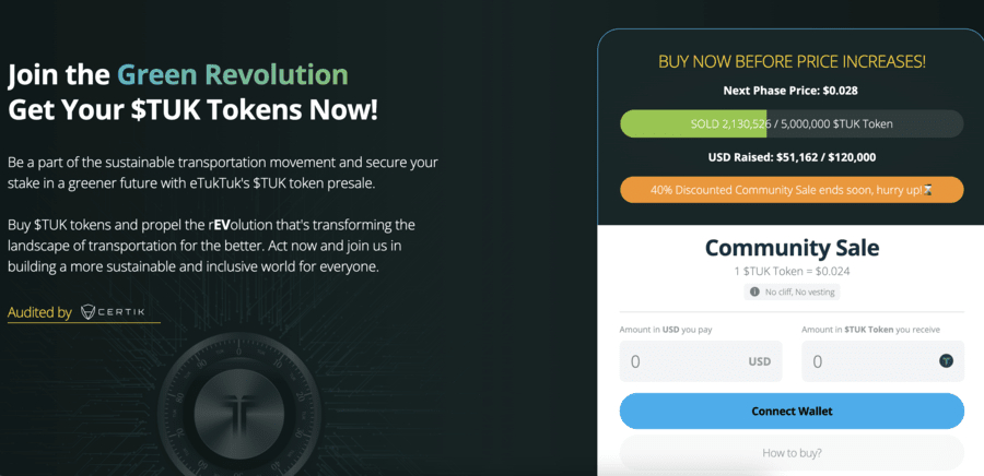 eTukTuk TUK token presale page