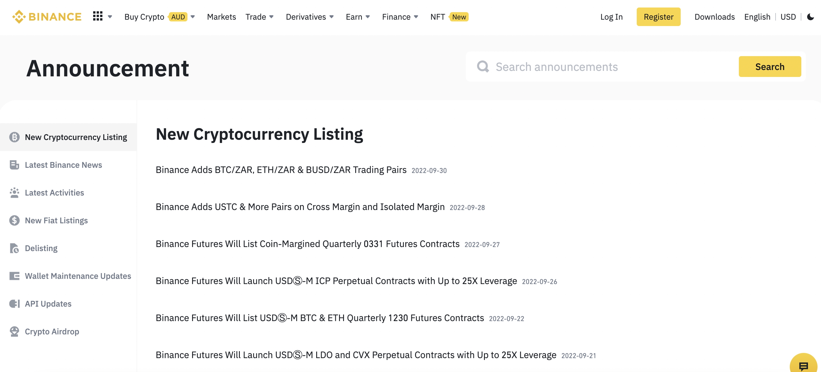 binance announcement on new coin listings