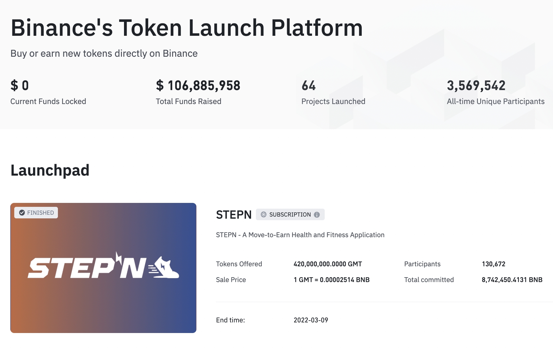 STEPN on Binance Launchpad