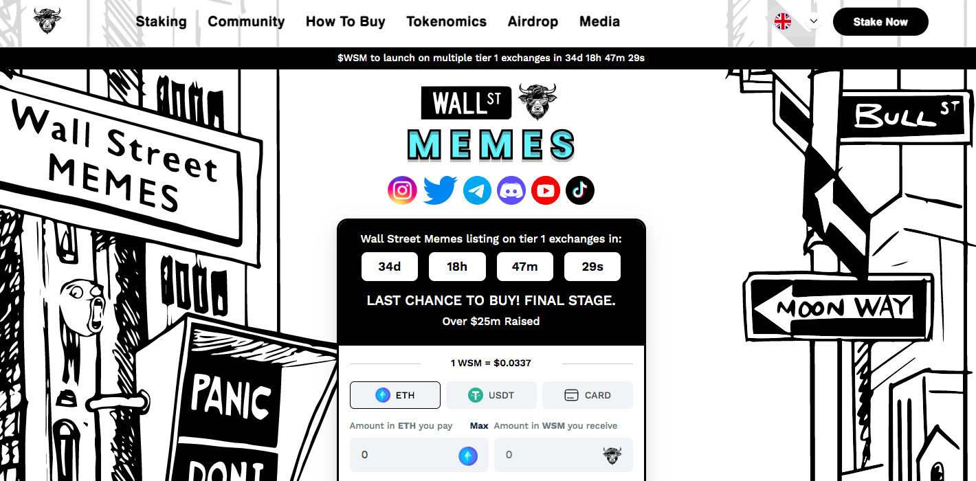 Wall Street Memes token presale page