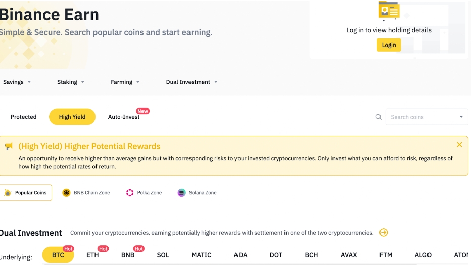 Binance exchange token earnings