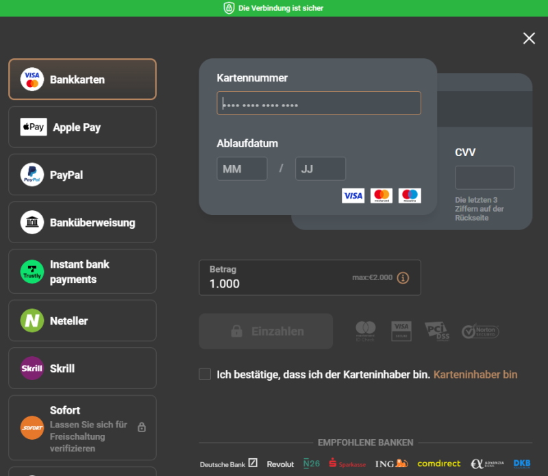 Capital.com: Konto aufladen