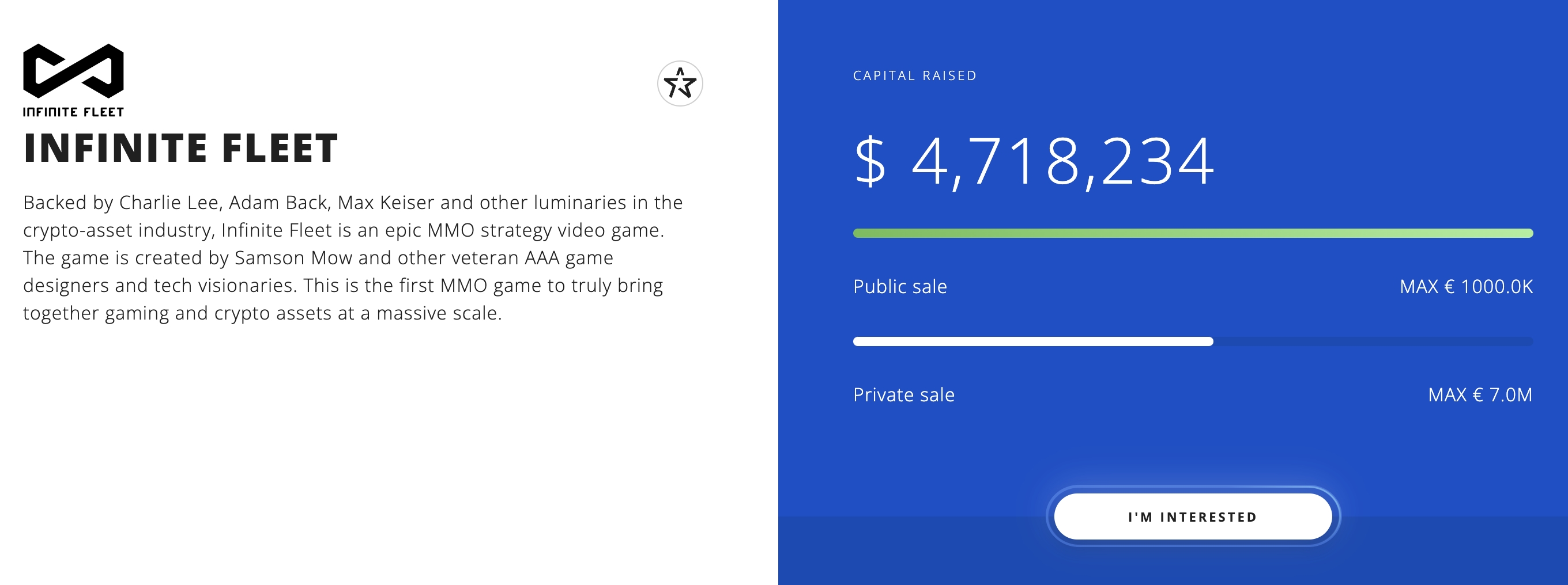 Infinite Fleet Fundraising Totals