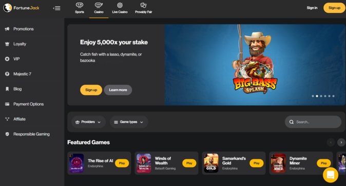 fortunejack homepage and games