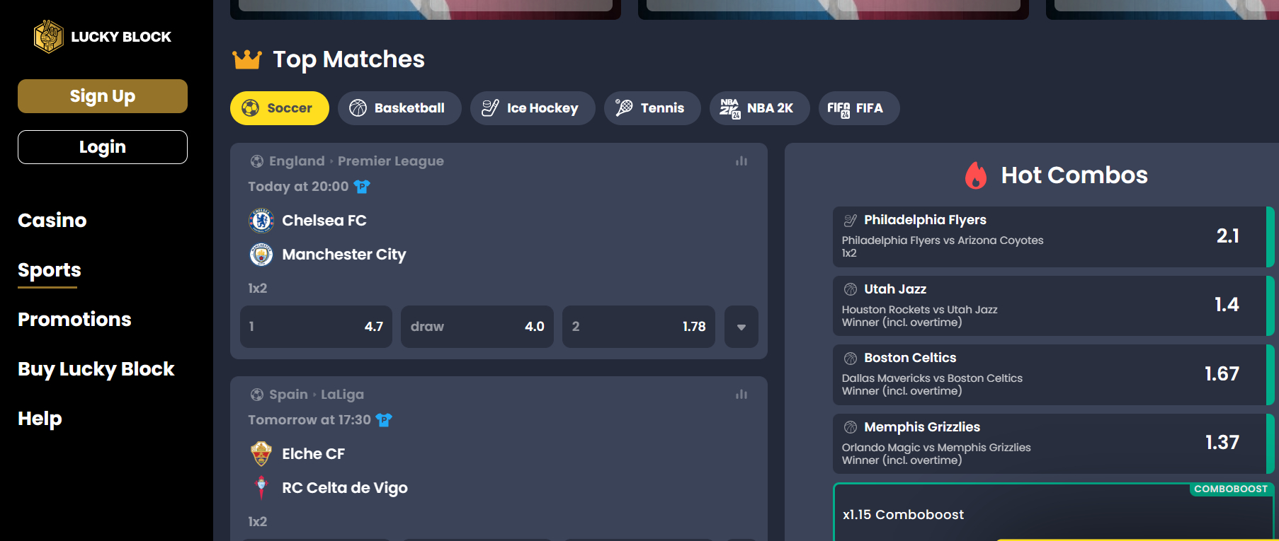 lucky block soccer betting homepage