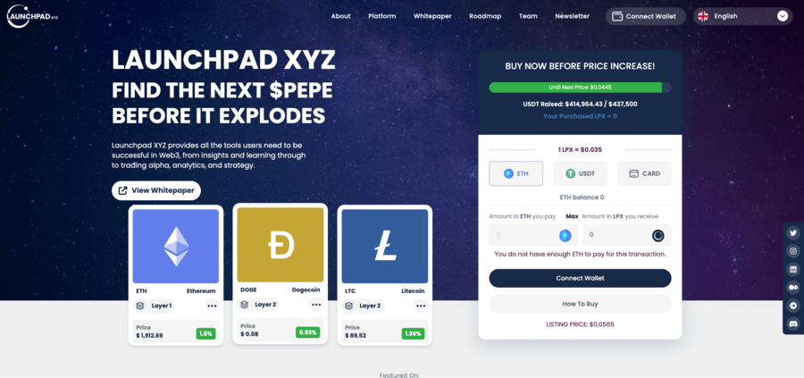 Launchpad XYZ token presale page