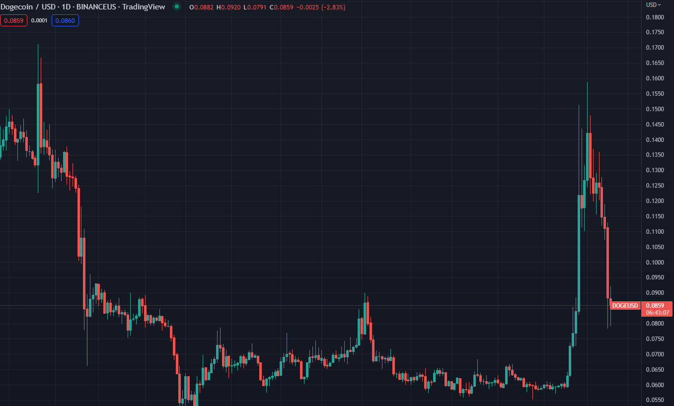 DOGE/USD grafico andamento della coin nel 2021-2022