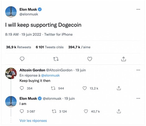 Tweet Elon Musk sur Dogecoin