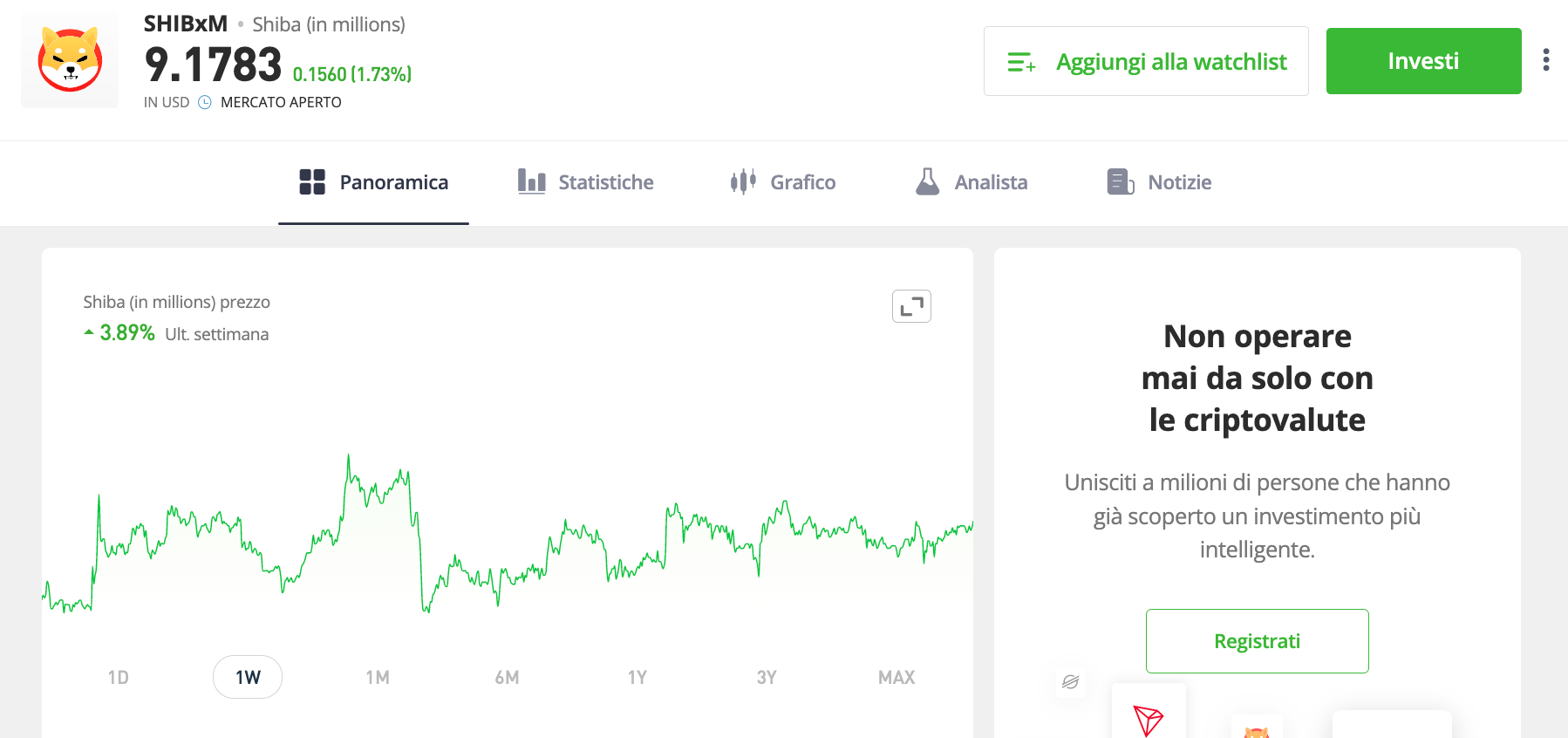 Investi in SHIB su eToro