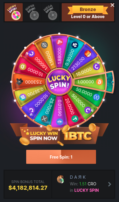 Lucky Spin crypto rewards