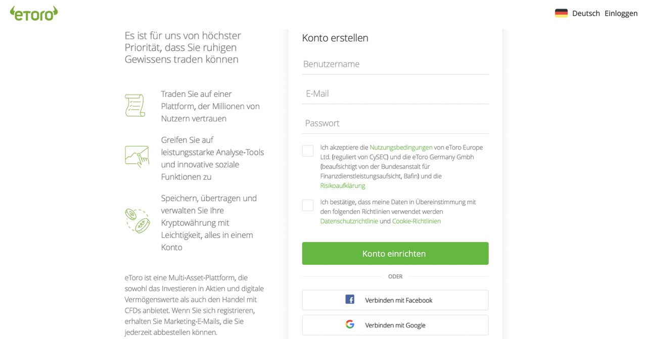 eToro Anmeldung