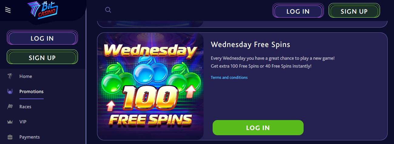 7Bit Casino Wednesday Free Spins Bonus