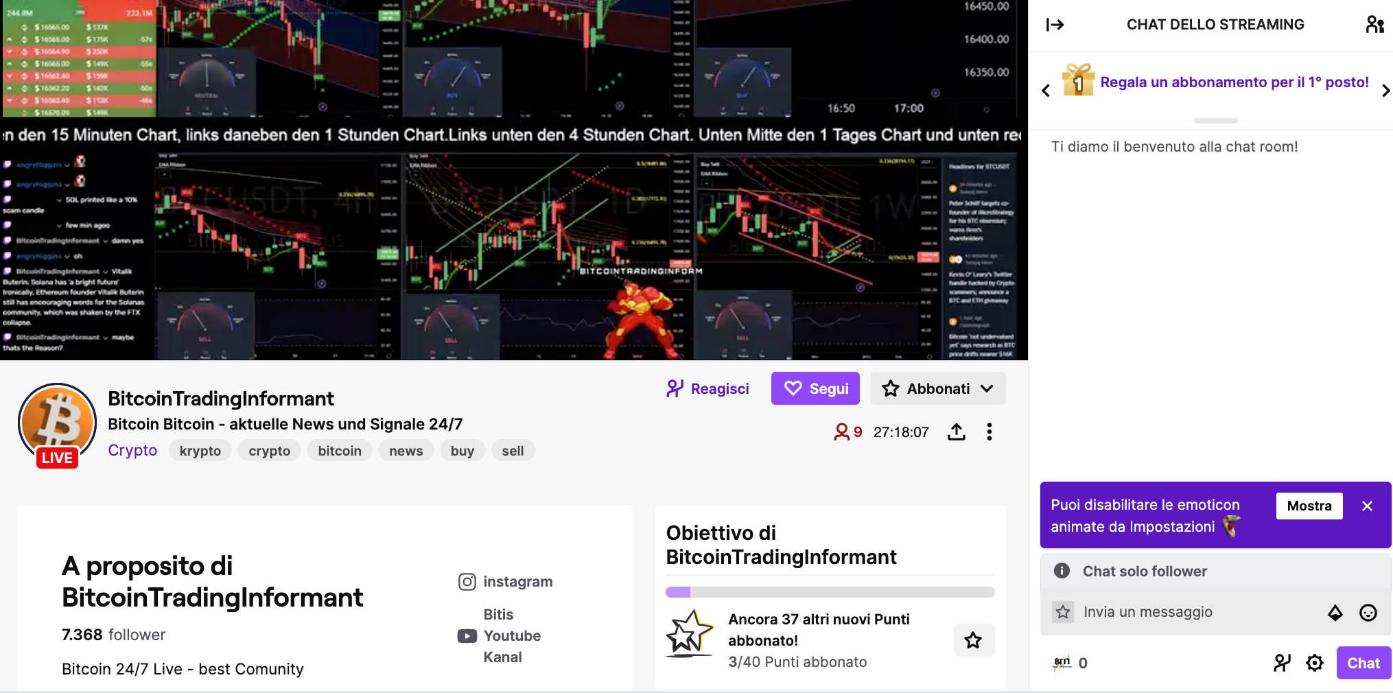 BitcoinTradingInformant - Rivolto ai trader principianti, con live stream avvincenti