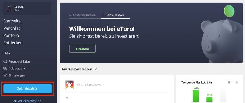 eToro Geld einzahlen