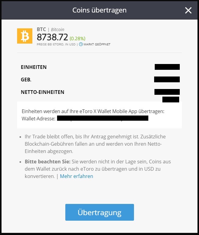 eToro Wallet Adresse kopieren