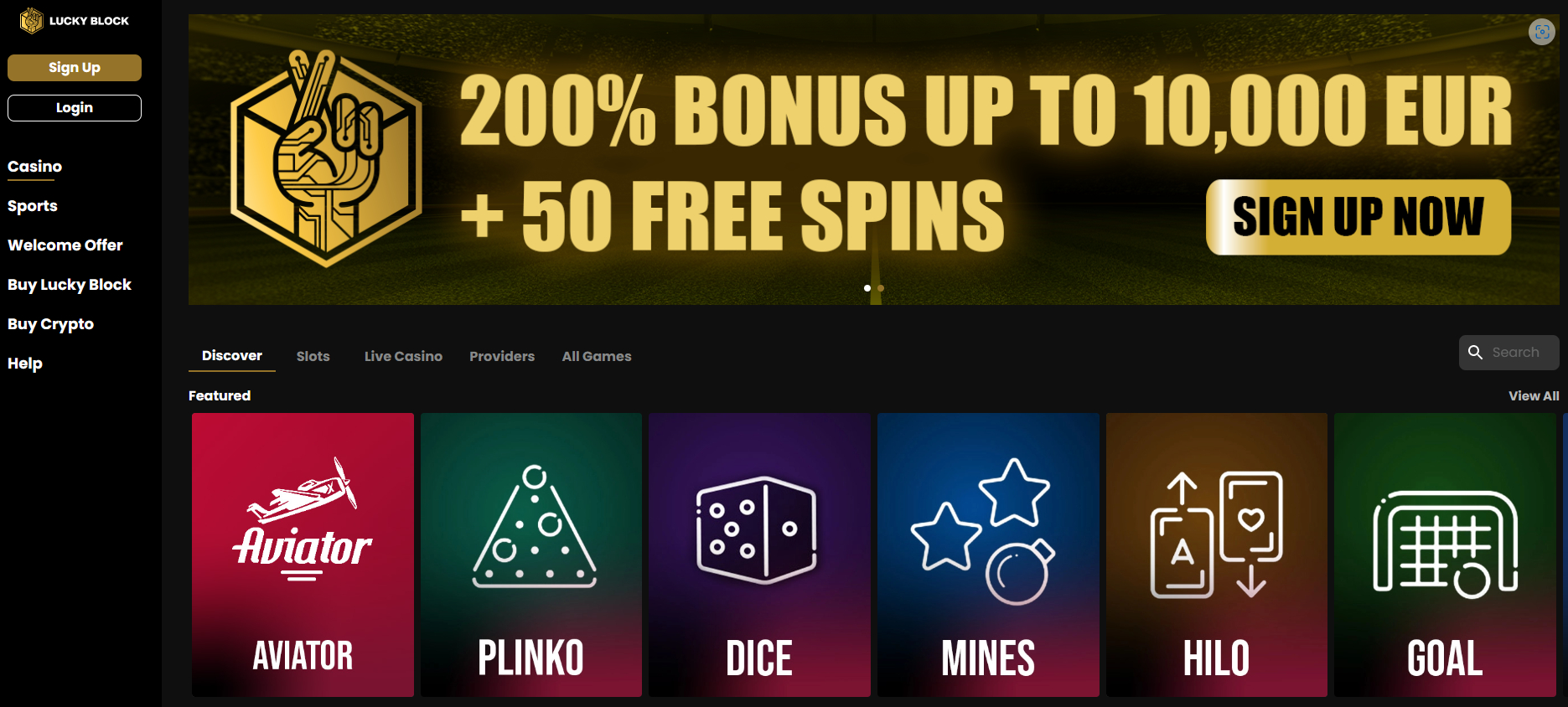 Lucky Block fast payout online casino signup bonus