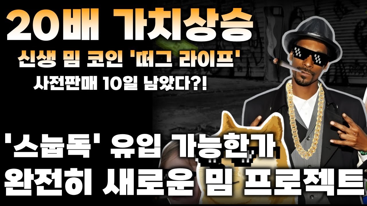 20배 가치상승 I 사전판매 10일 남았다?! I 완전히 새로운 밈 프로젝트 I 떠그라이프 I 스눕독의 유입이 가능한가?