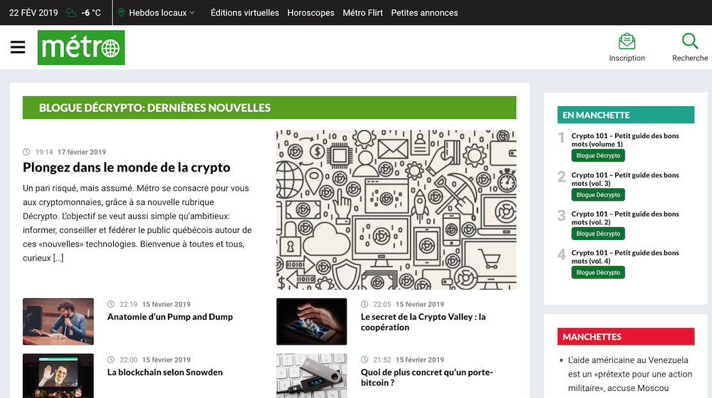 Le journal Métro lance son blogue crypto 0001