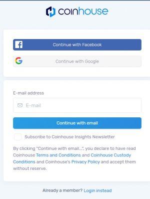 Coinhouse sign up