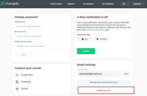 Changelly delete account