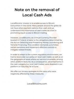 LocalBitcoins cash removal