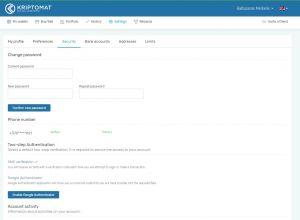 Kriptomat review account settings