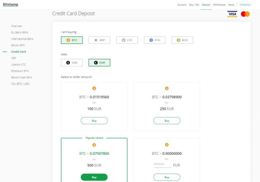 bitstamp credit card deposits