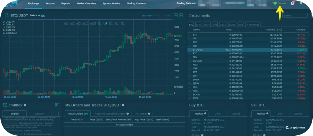 hitbtc deposit funds