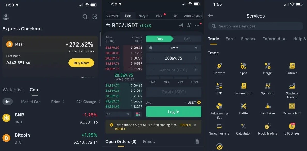 binance interface