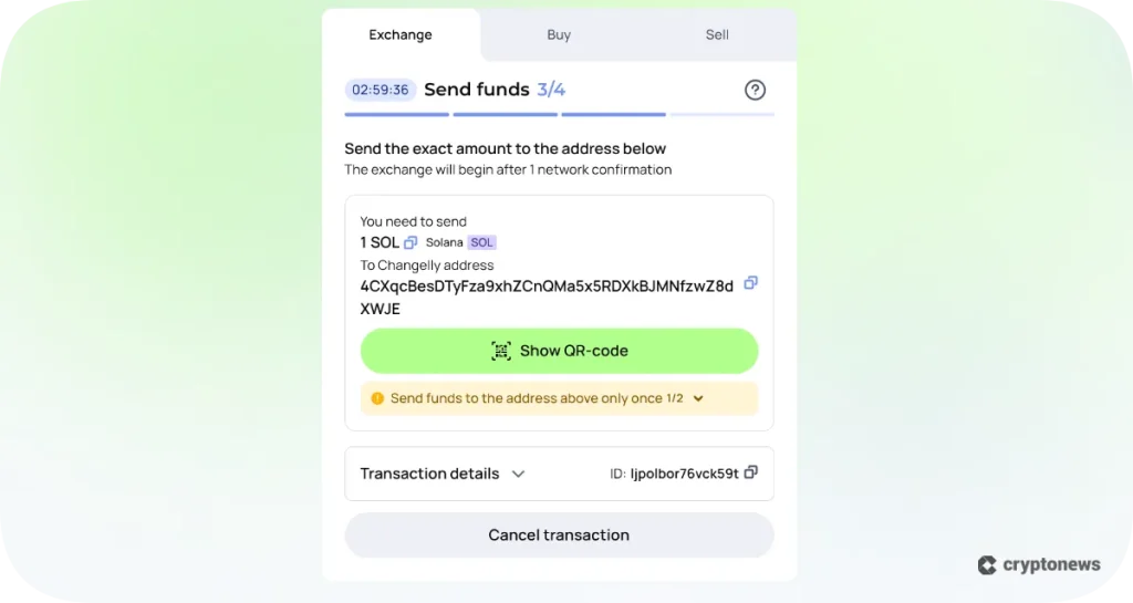 Changelly send funds