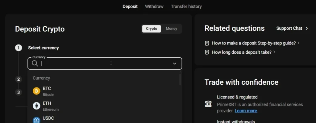 primexbt deposit crypto