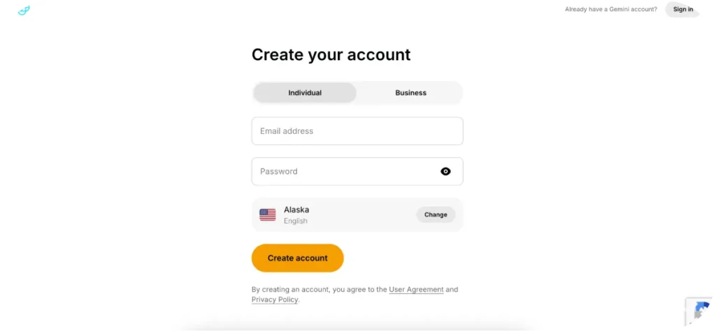 create an account on gemini