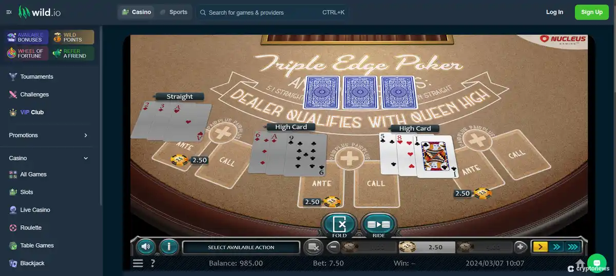 wild.io triple edge poker