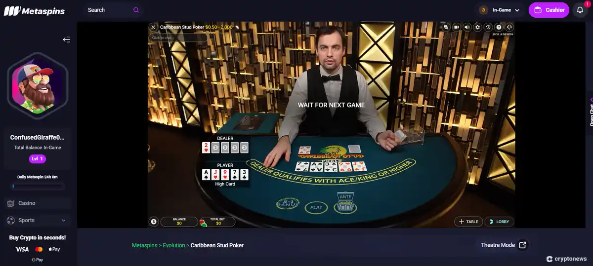 metaspins caribbean stud poker