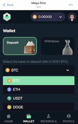 Deposit at Mega Dice