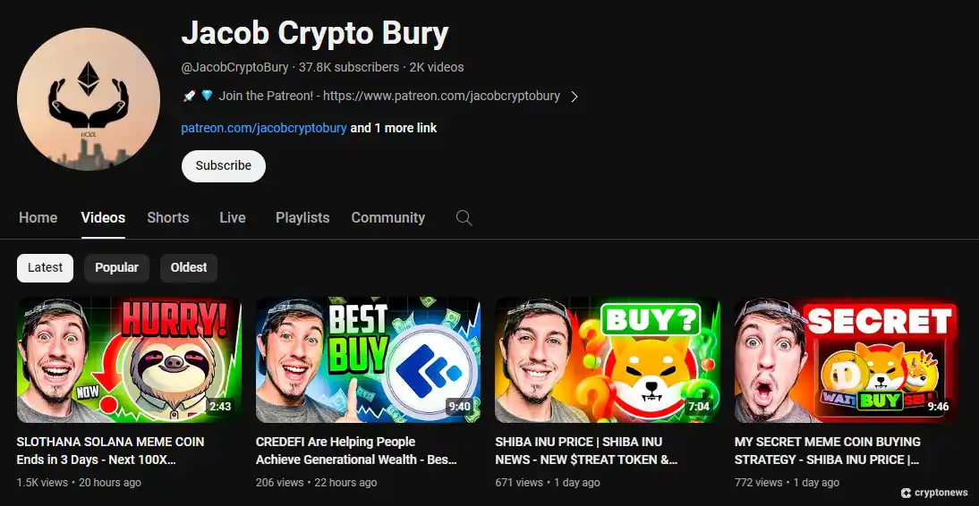 Jacob Crypto Bury YouTube channel