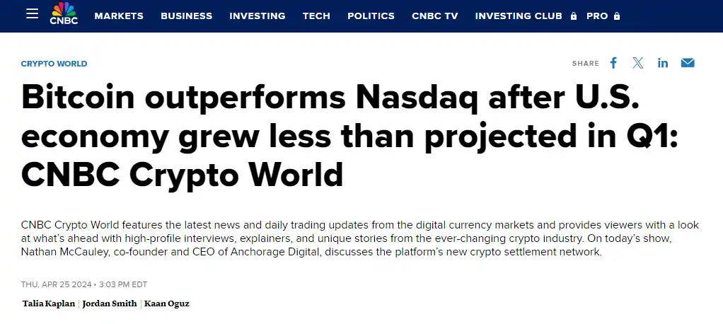 Positive Bitcoin media coverage by mainstream news outlet, CNBC.